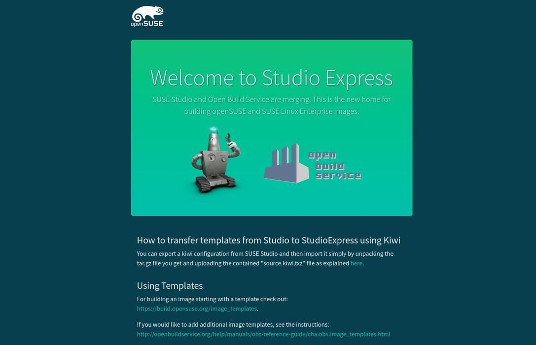 صفحه اصلی SUSE Studio Express