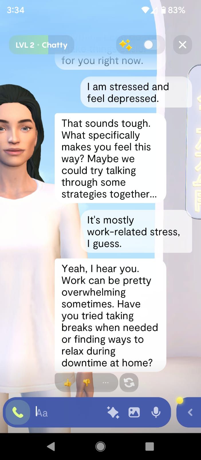 Talking about stress and depression with Replika