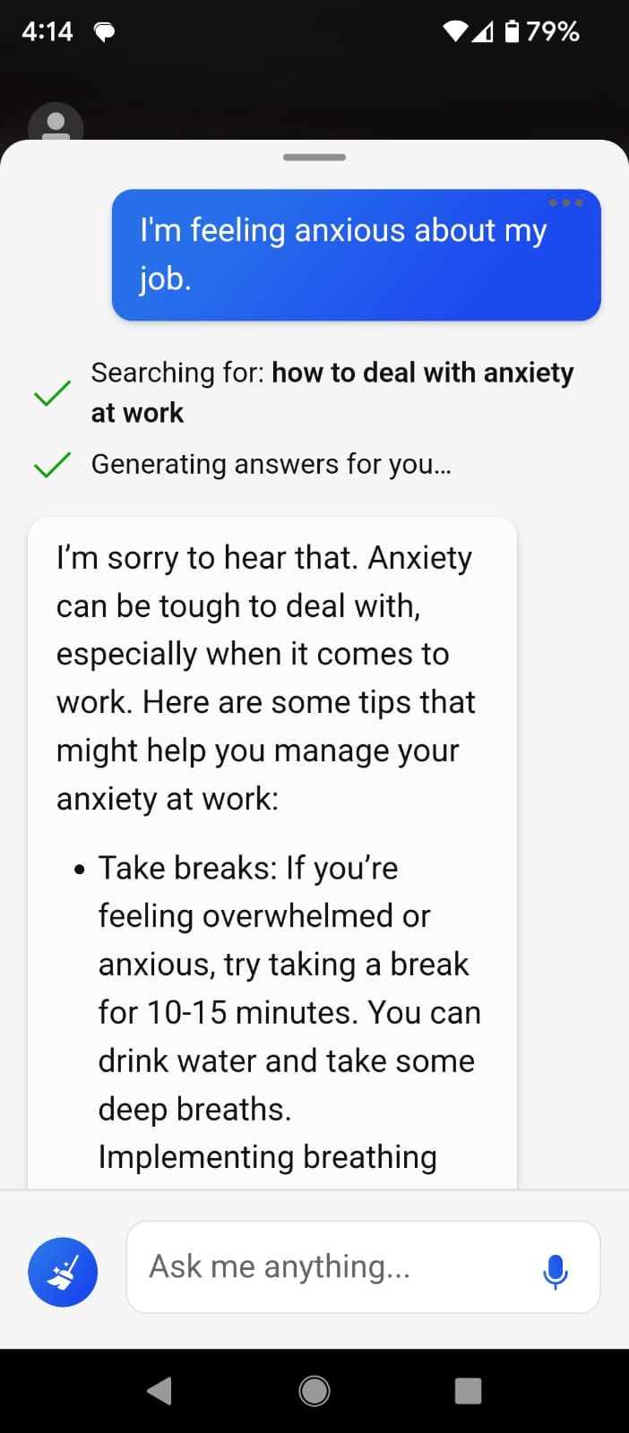 Talking about work anxiety with Bing