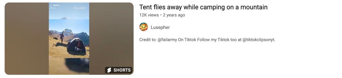 YouTube Short về một chiếc lều bay đi