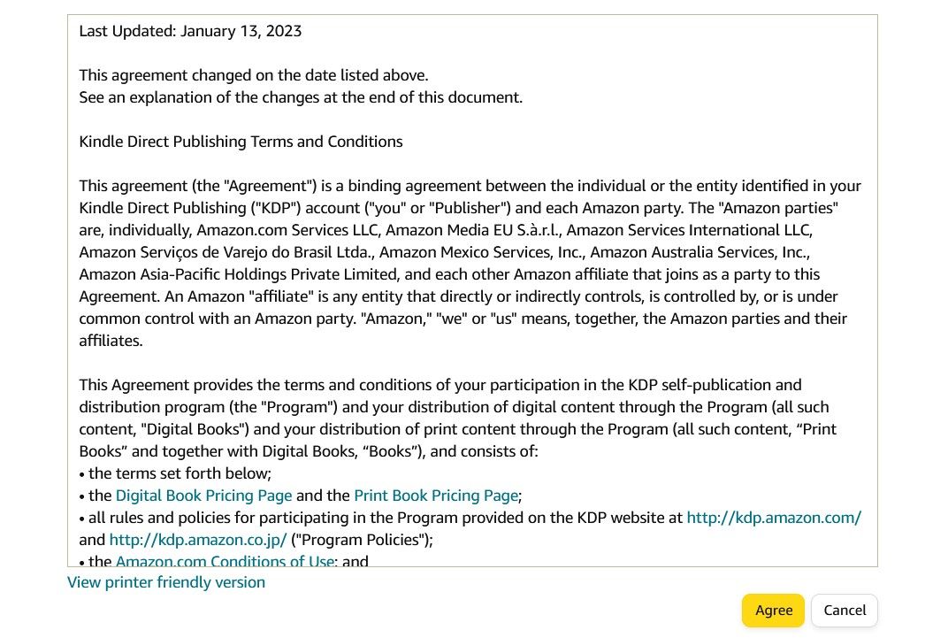 Terms and Conditions for Writing and Selling on KDP
