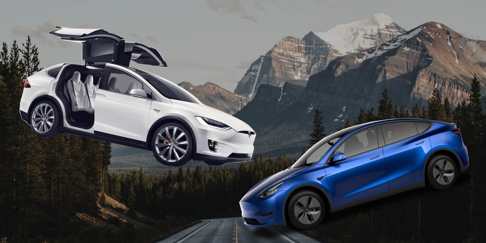 tesla model x and y with mountain background