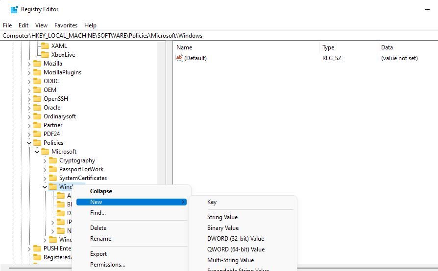 The New > Key options