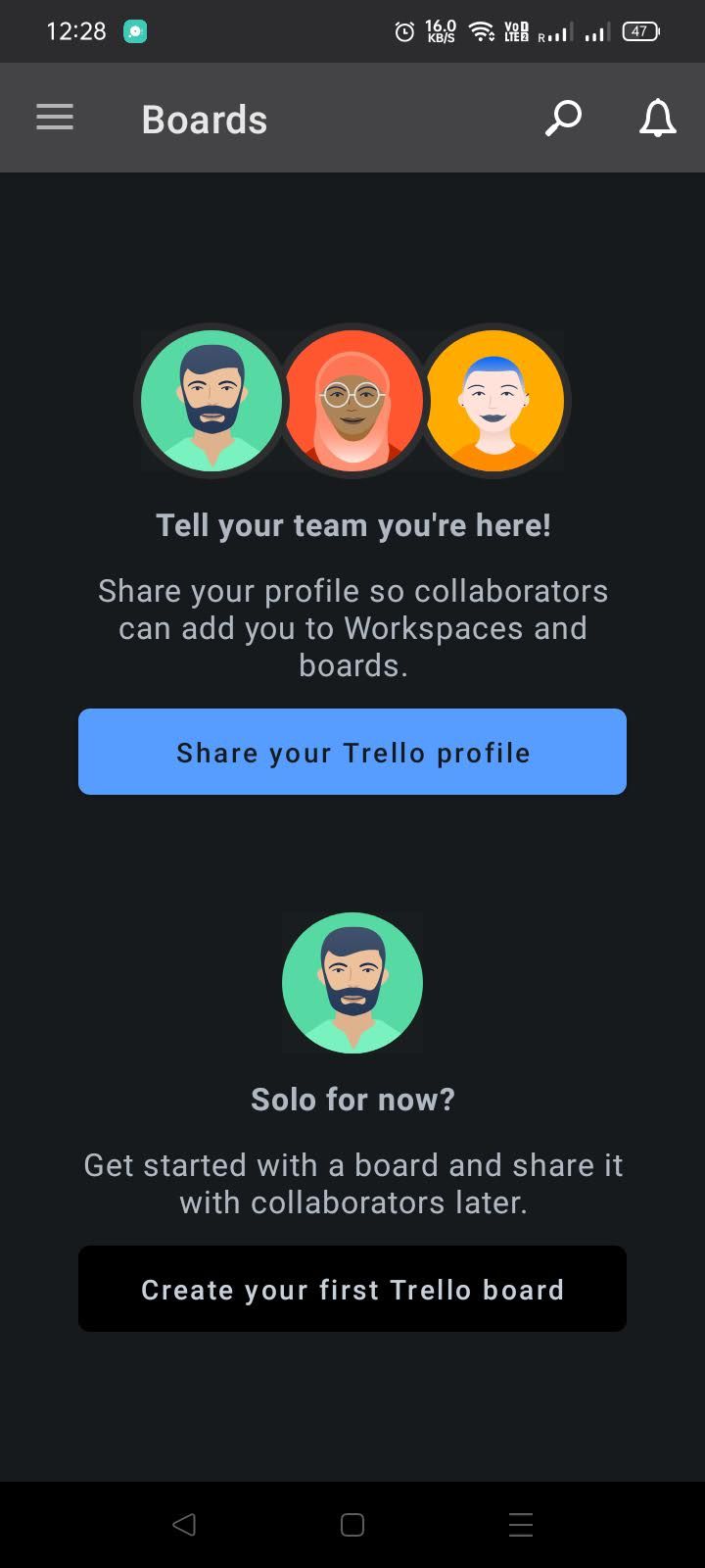 صفحه اصلی برنامه Trello