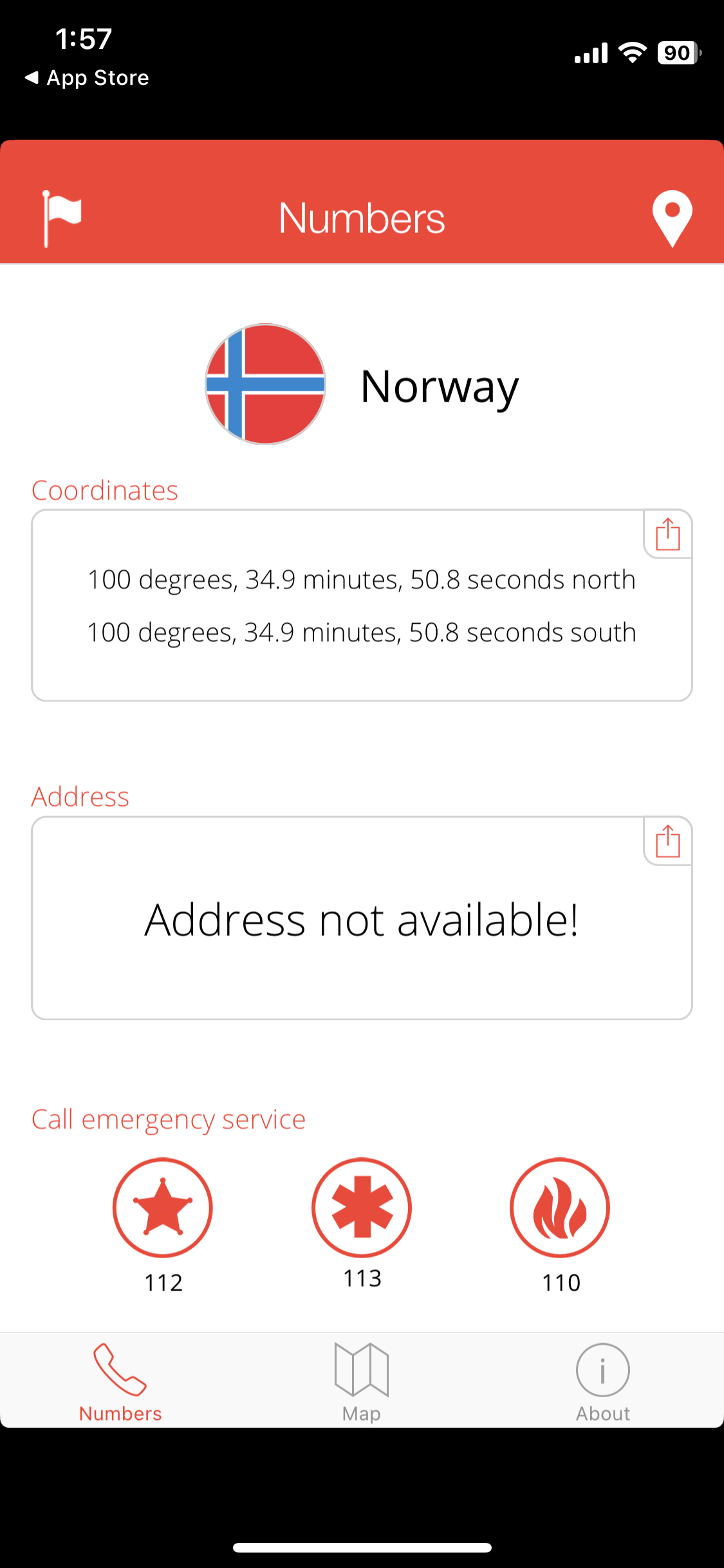Screenshot of TripWhistle app screen showing information for Norway.