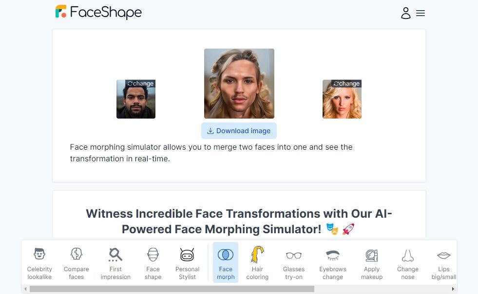 Two faces morphed using FaceShape