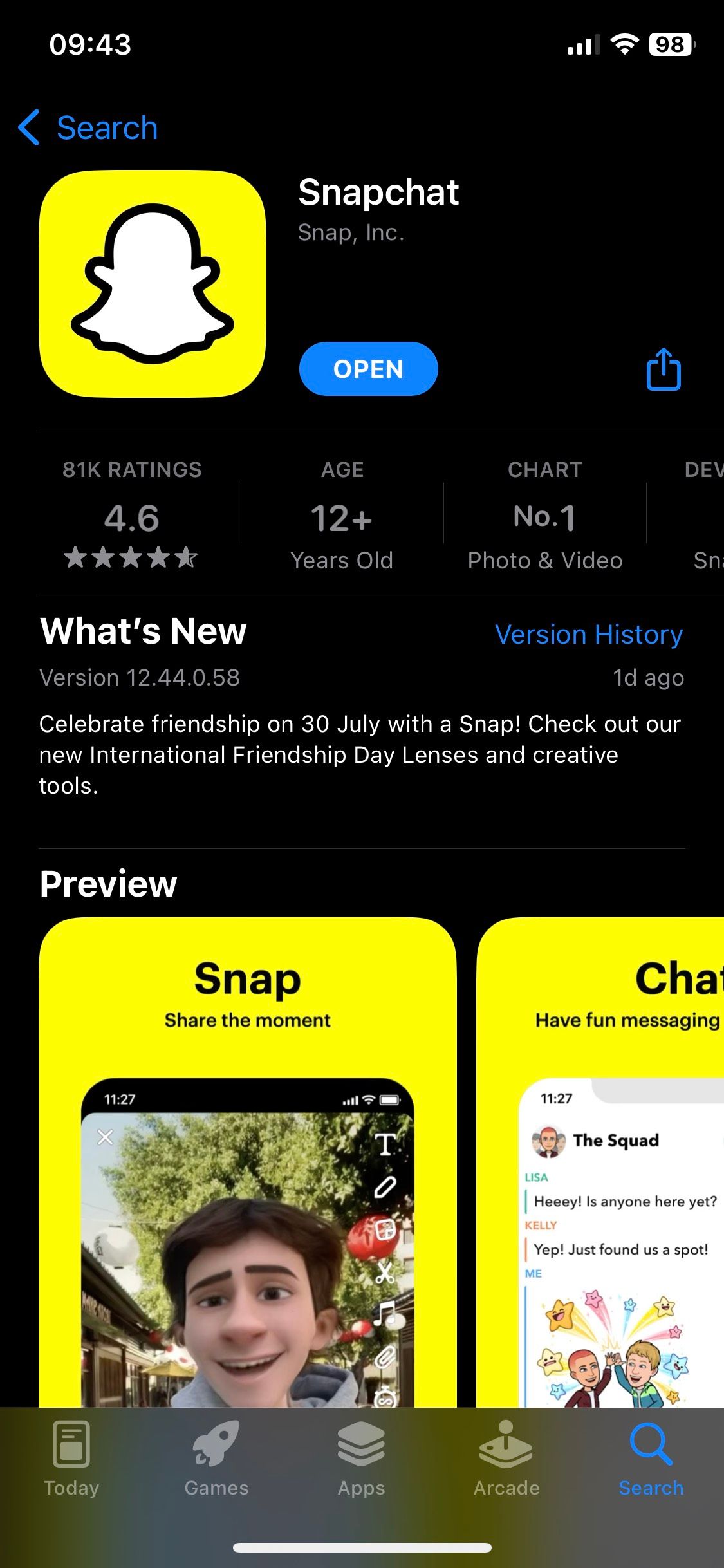 Snapchat به روز در AppStore