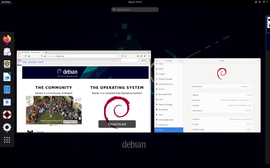 viewing settings and browser in debian