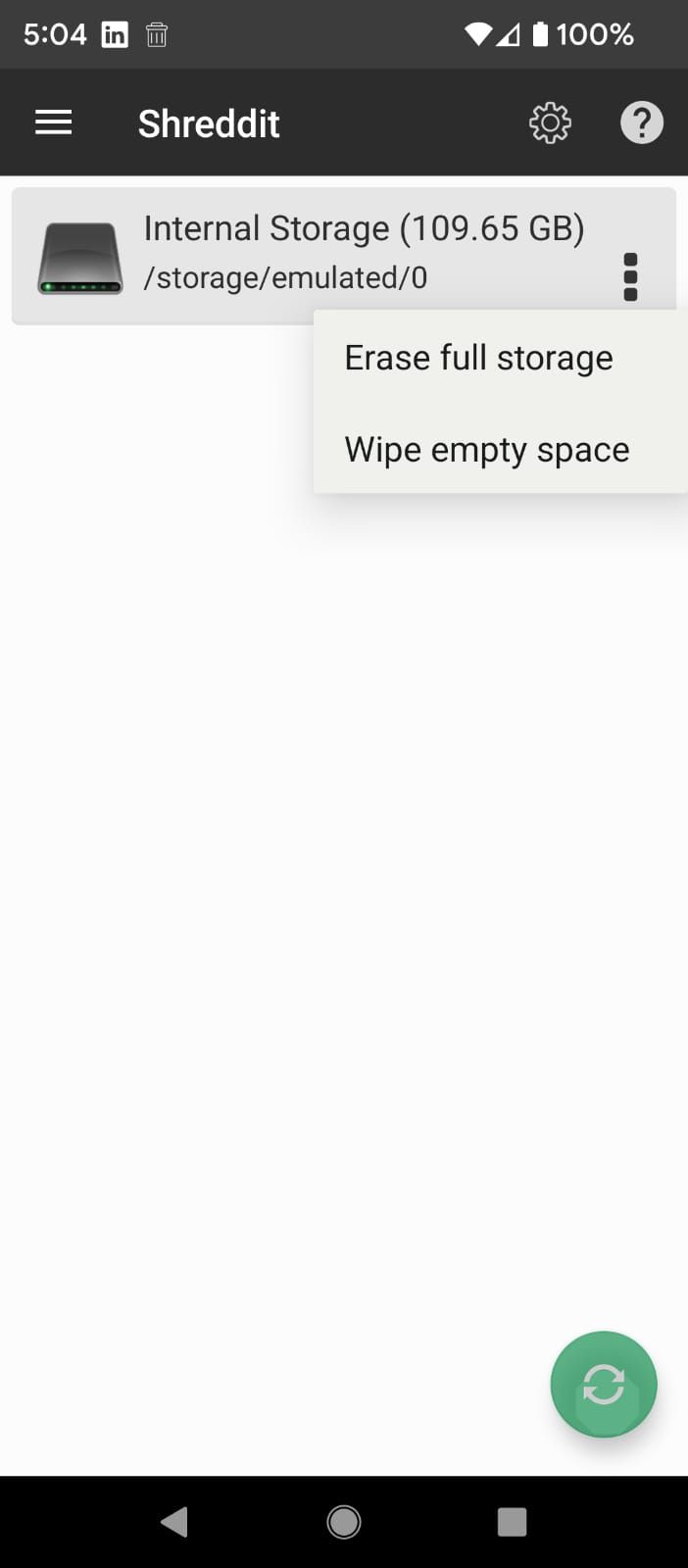 Wipe empty space option in the Shreddit app for Android