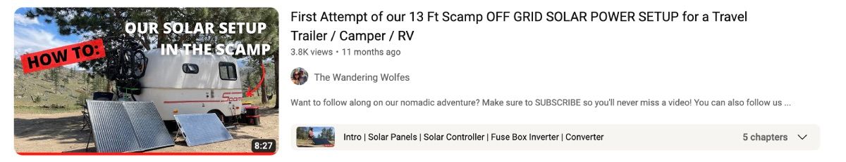 Video trên YouTube về Thiết lập năng lượng mặt trời của người cắm trại 