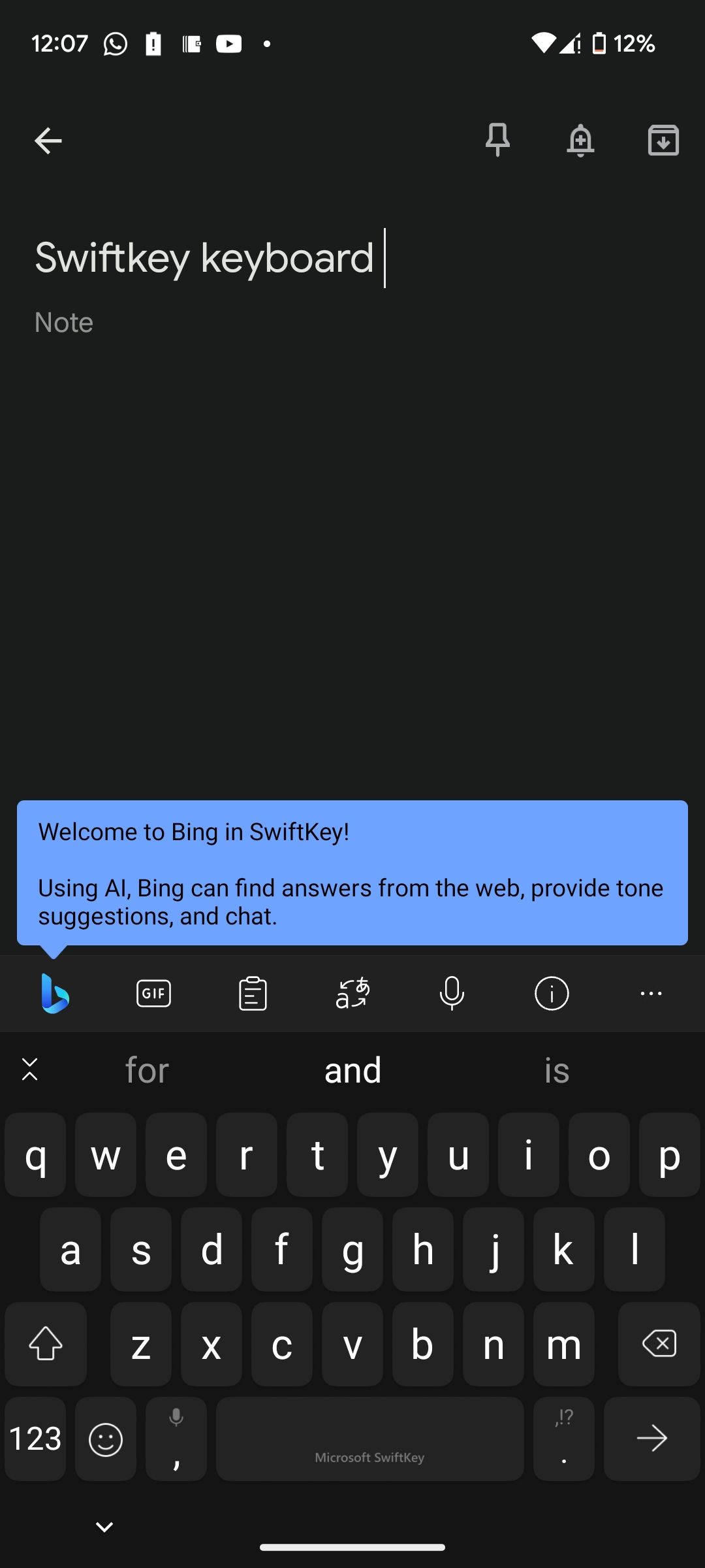 Using Swiftkey keyboard to type