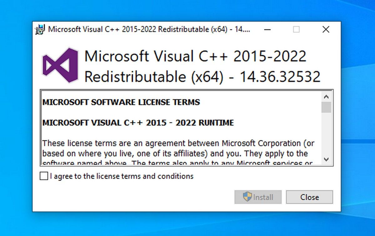 Распространяемая установка Microsoft Visual C ++