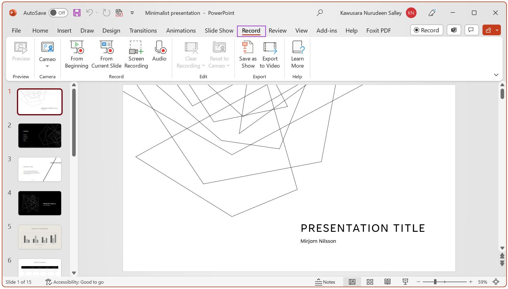 Navigate to the Record tab in PowerPoint