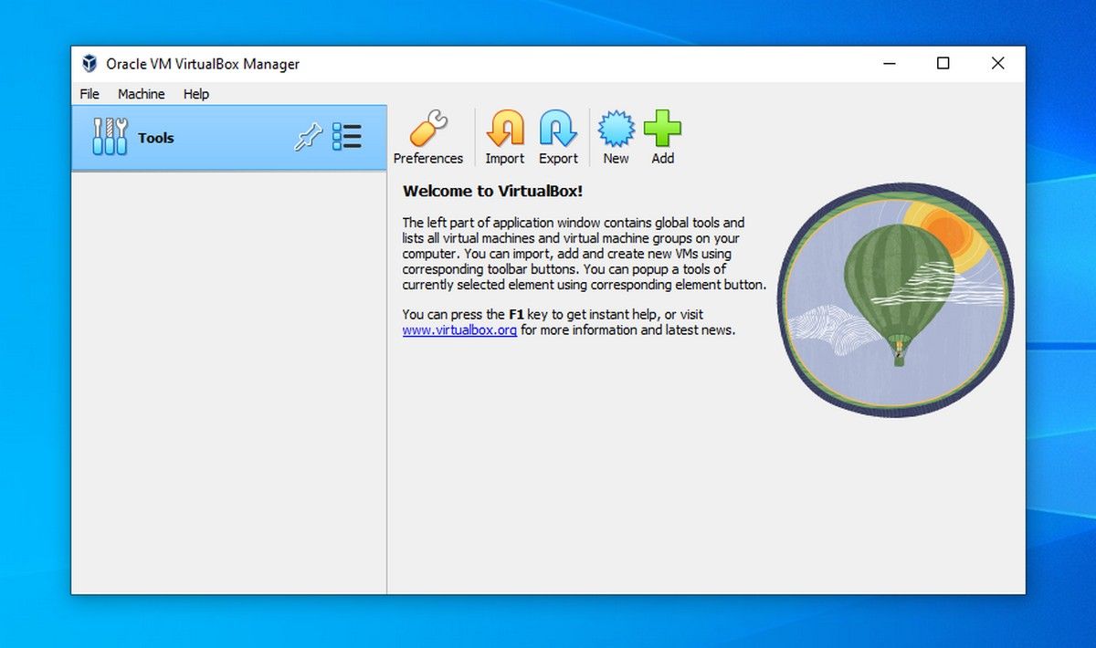 VirtualBox manager в Windows