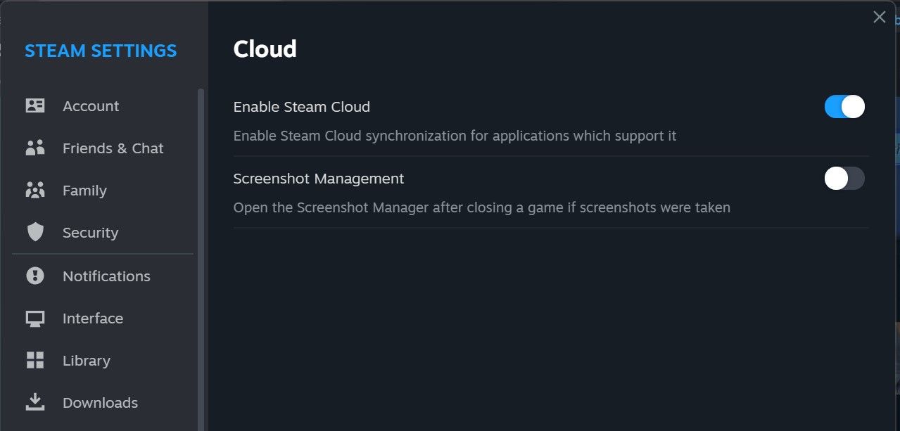 Убедитесь, что опция Steam Cloud включена на вкладке Cloud в настройках Steam