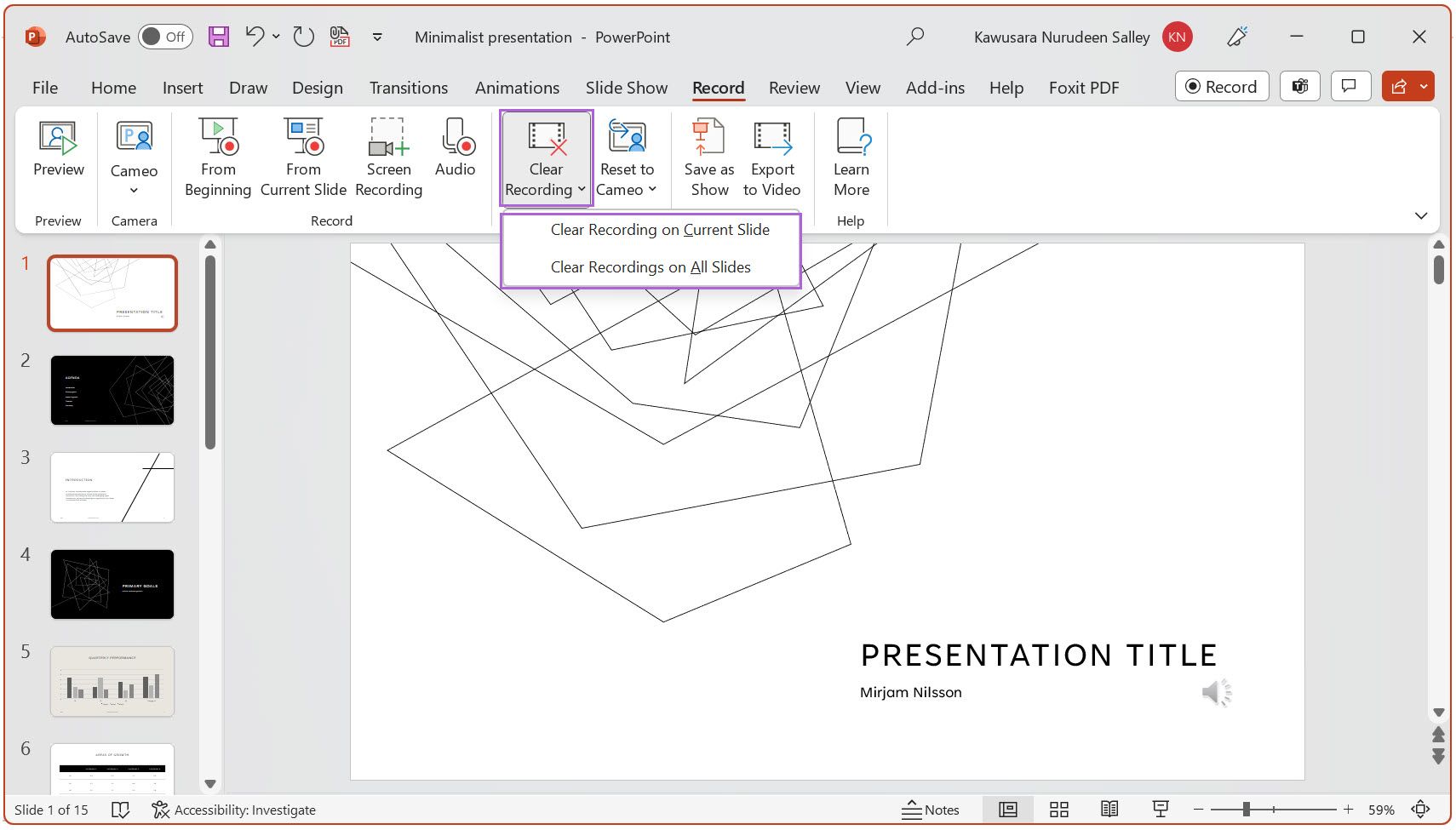 Clear recording in PowerPoint