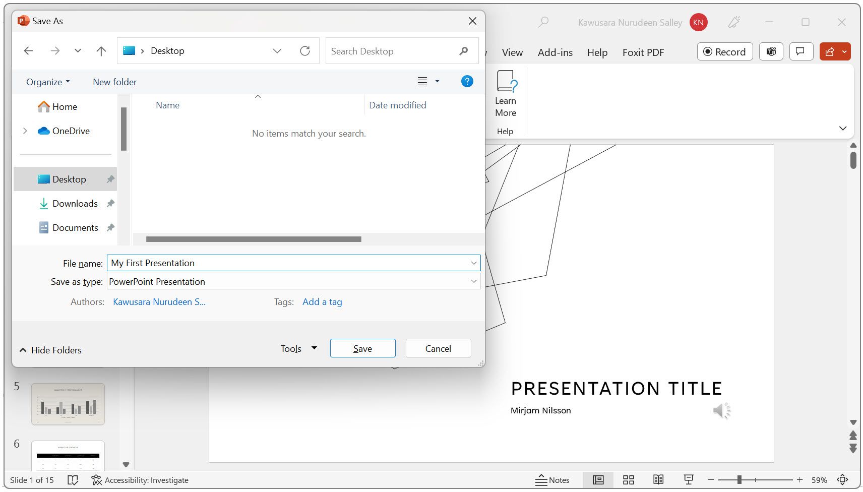 Save recording as PowerPoint Presentation file