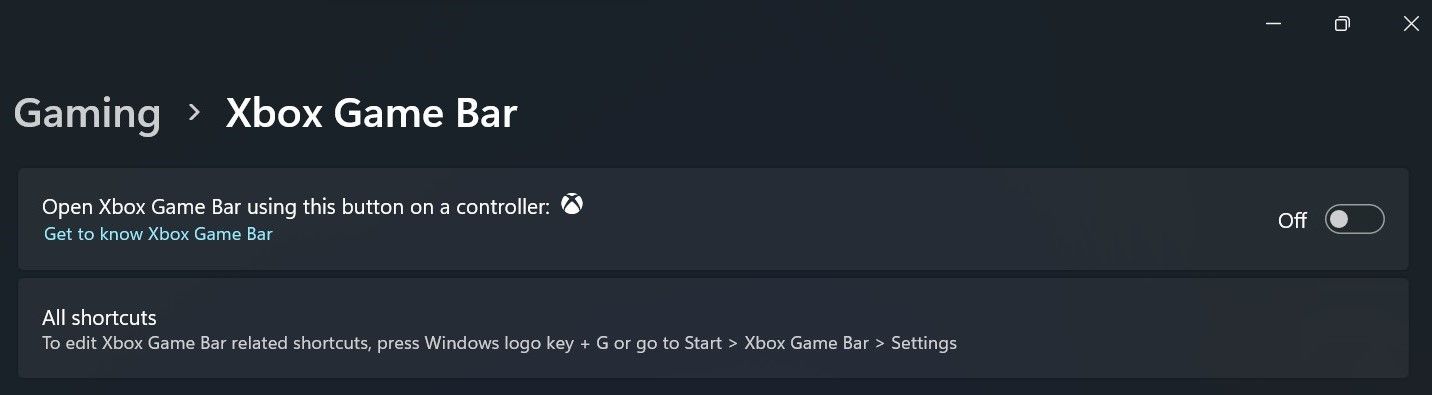 Отключите опцию игровой панели Xbox на вкладке "Игры" приложения "Настройки Windows"
