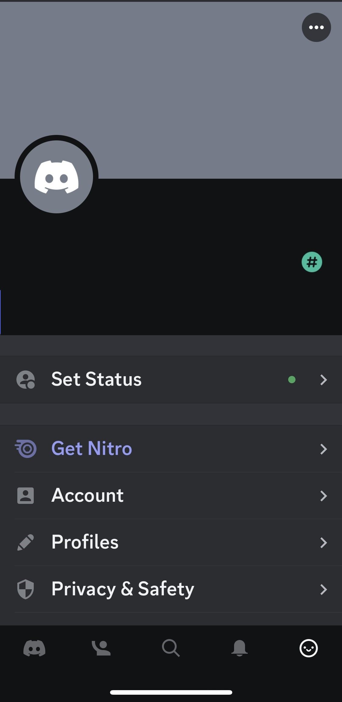 menu du profil discord