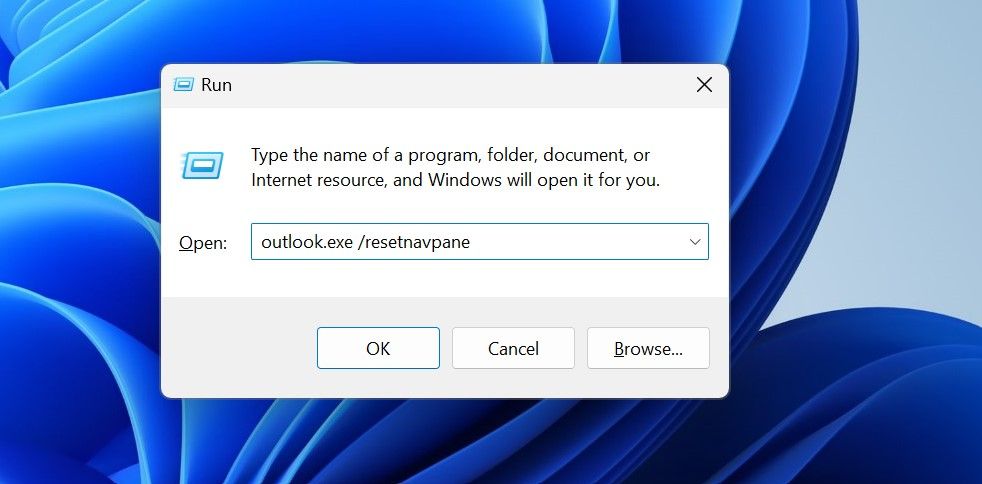 Execute um comando para redefinir o painel de navegação no Outlook