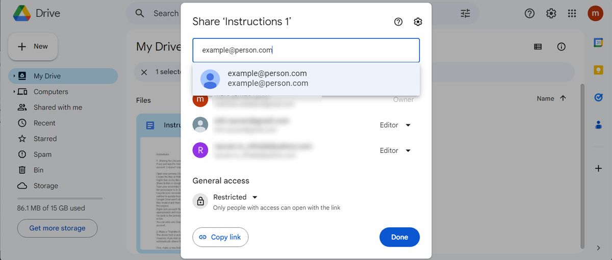 Share Google Drive files by email