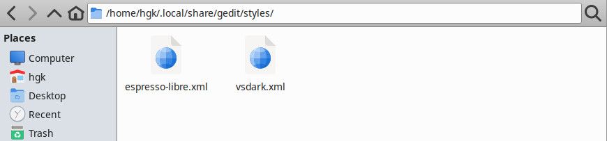 adicionando arquivos de esquema de cores xml ao diretório de estilos do gedit