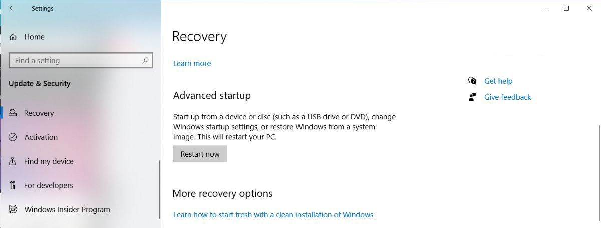 Use the advanced startup feature in Windows 10