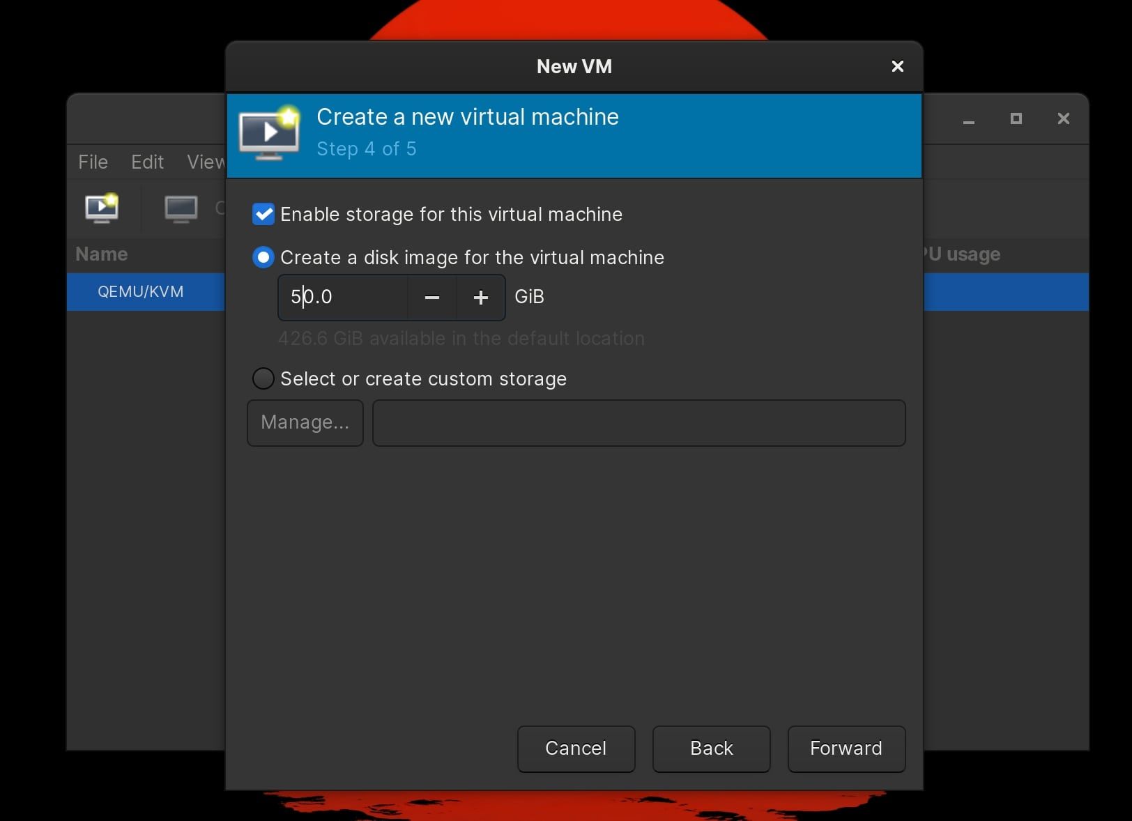 allocate storage space for windows kvm