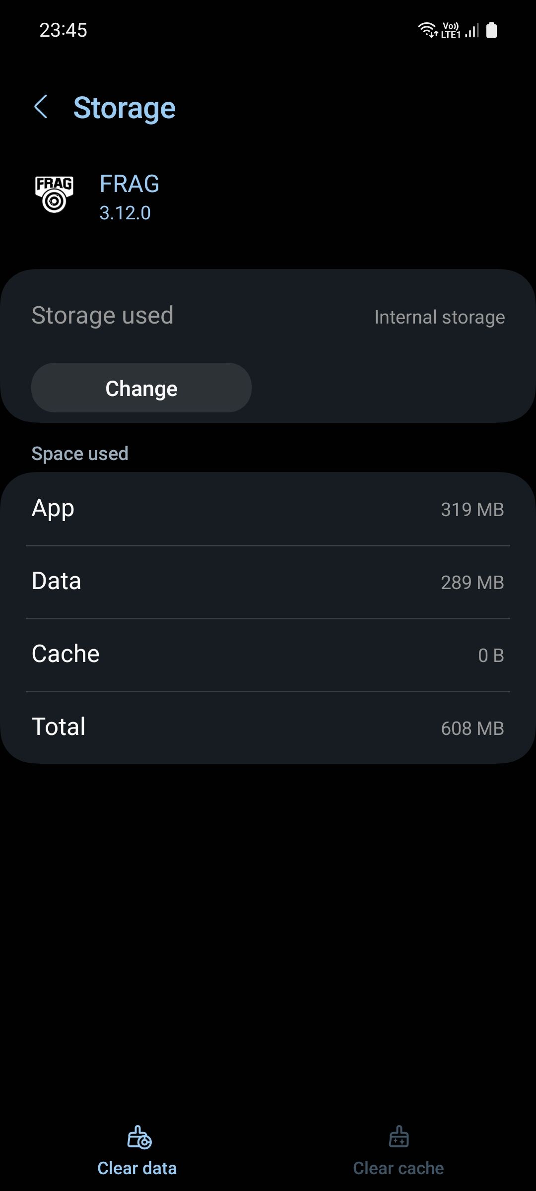 Android app info page Storage menu