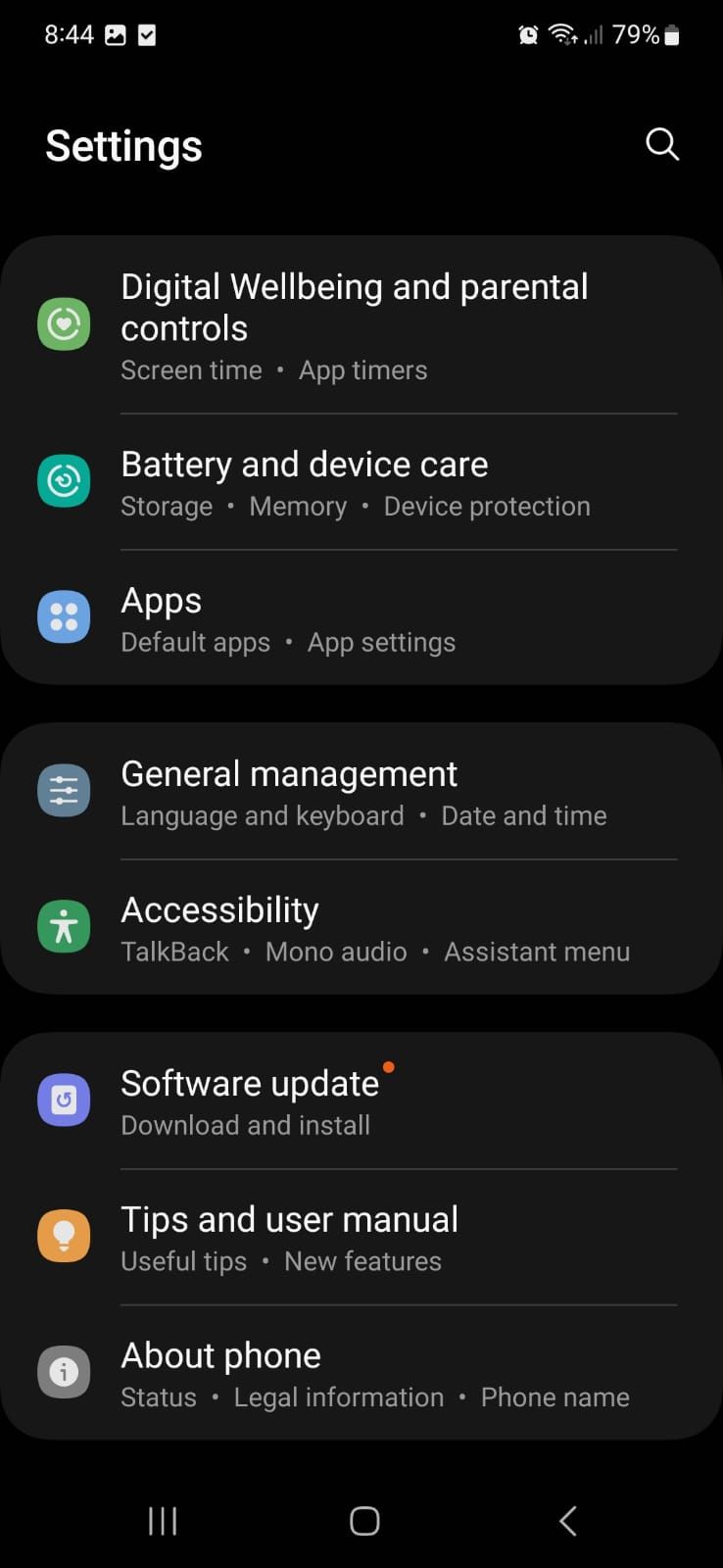 Access the Android settings menu