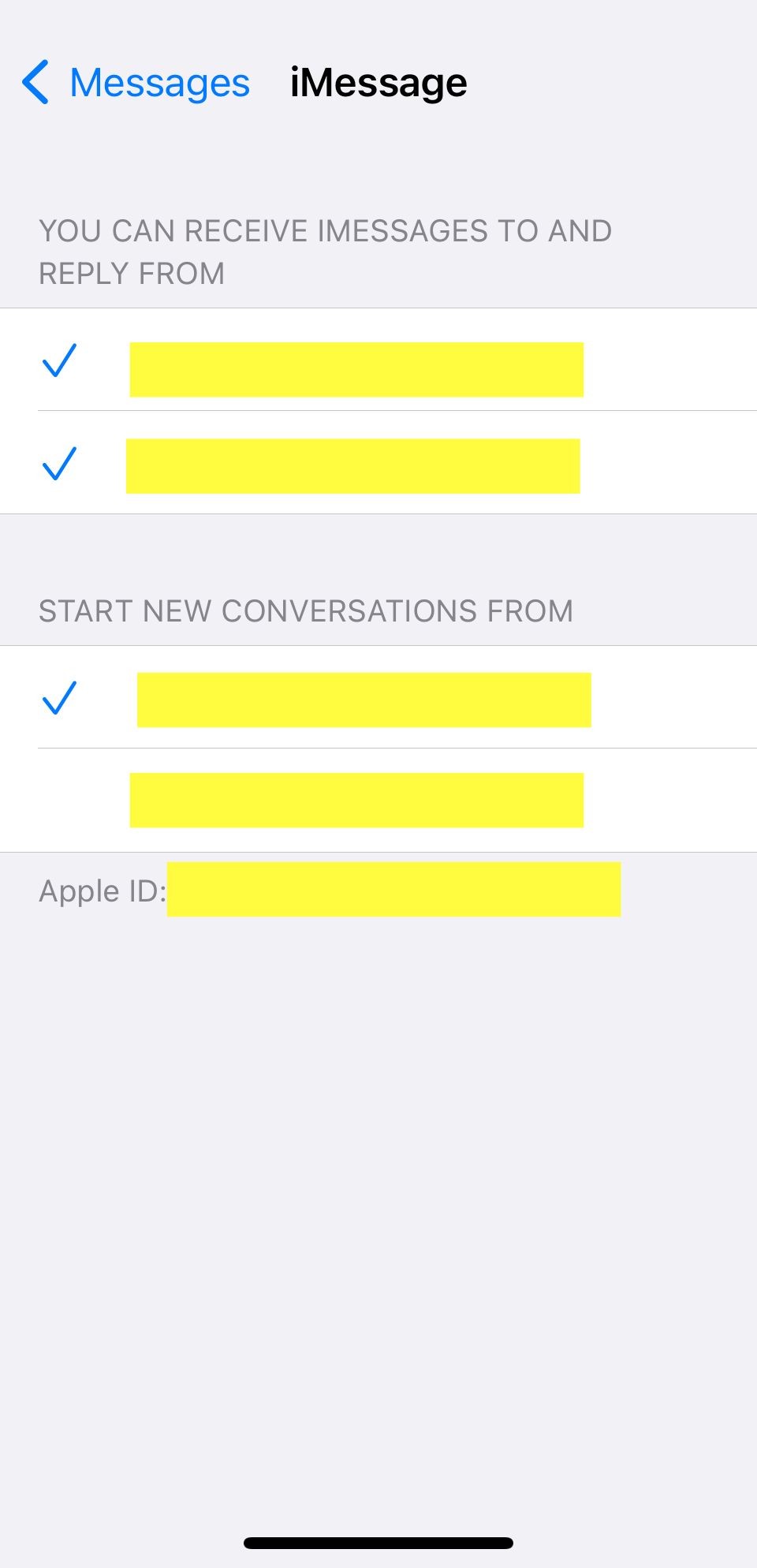 selecting email address for imessage