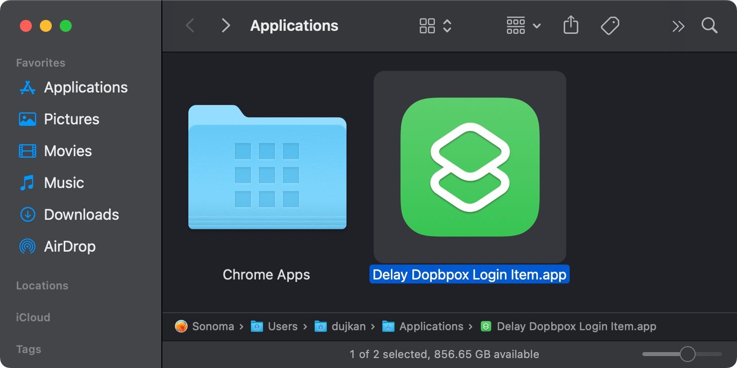 The Delay Dropbox Login Item automation in macOS Finder