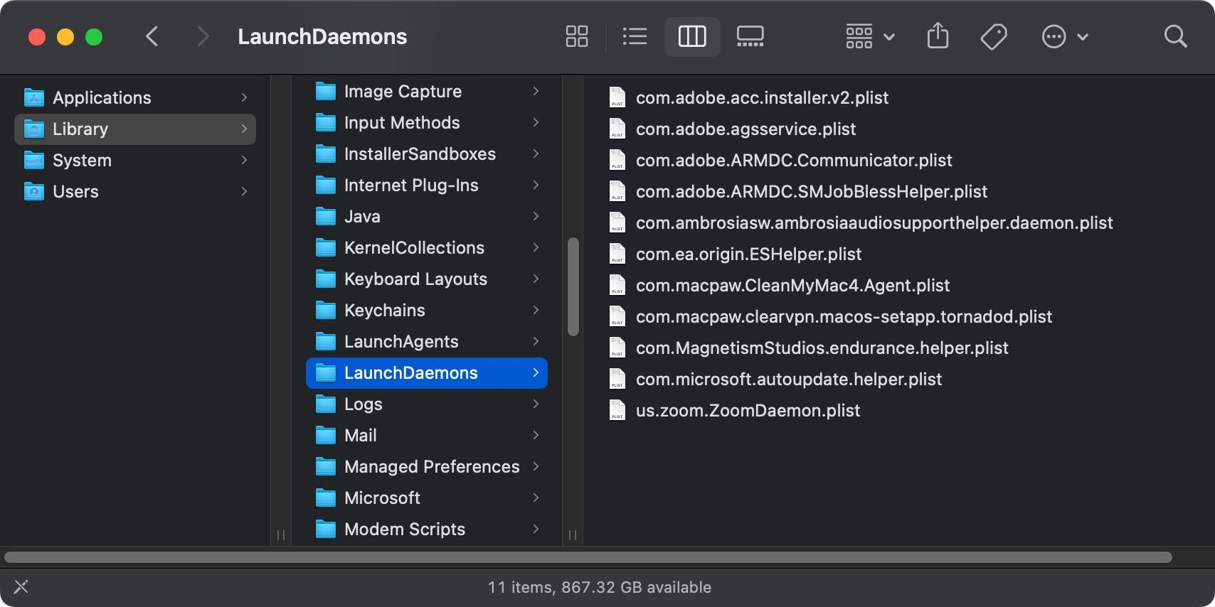 The LaunchDaemons folder on macOS Sonoma