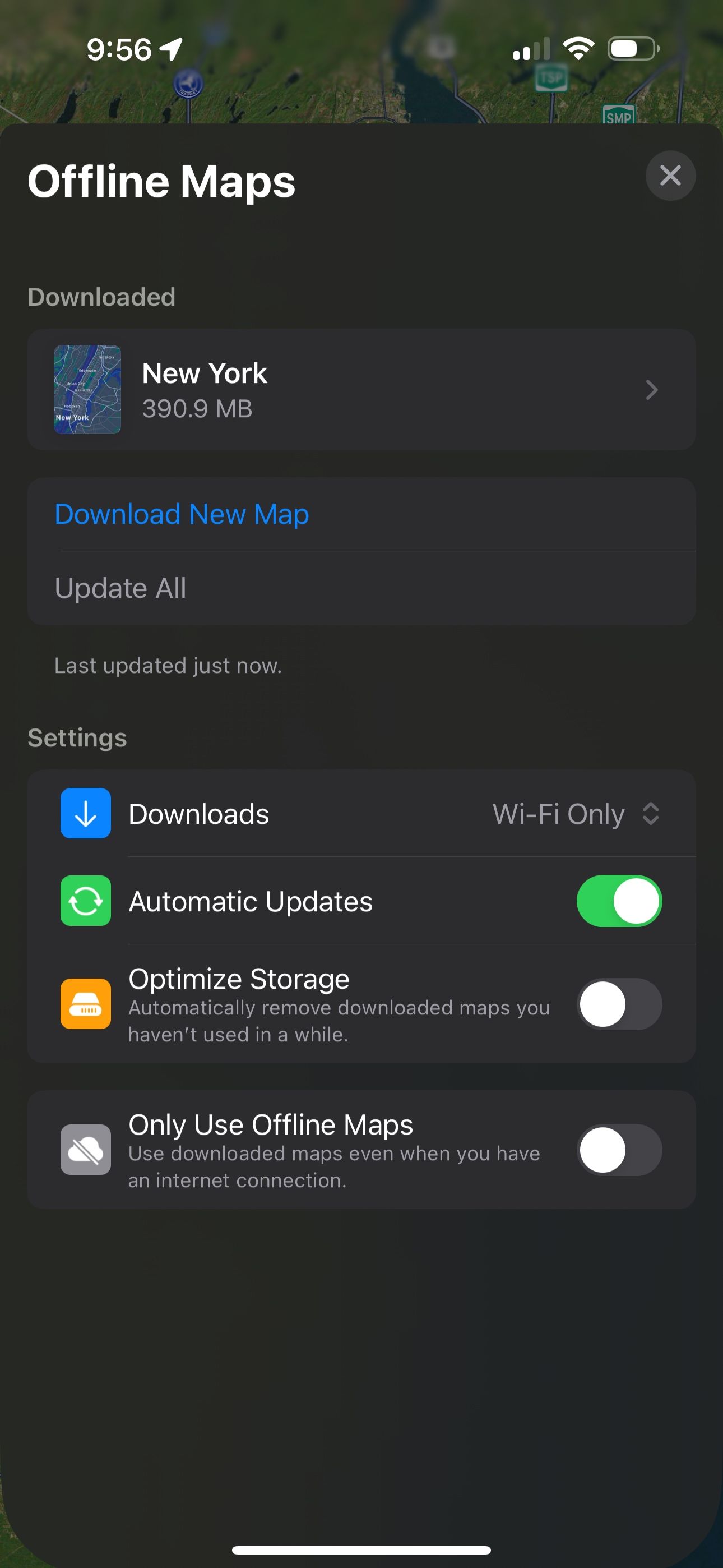 فهرست و تنظیمات نقشه های آفلاین نقشه های اپل در iOS 17