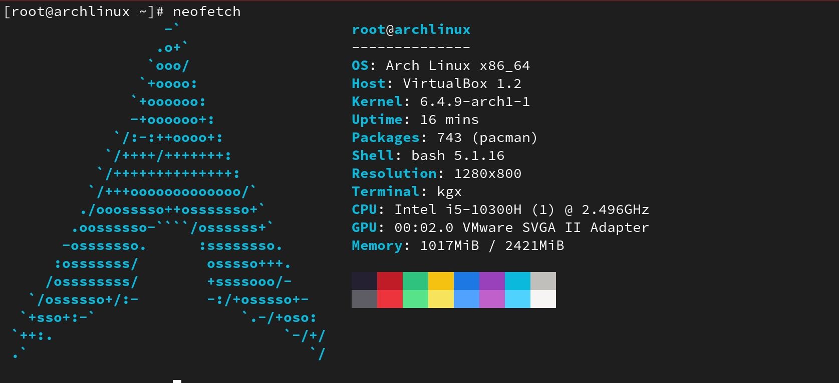 Arch Linux logo system details on terminal window