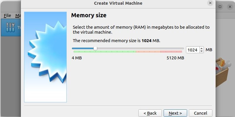 Atribuindo tamanho de memória à máquina virtual