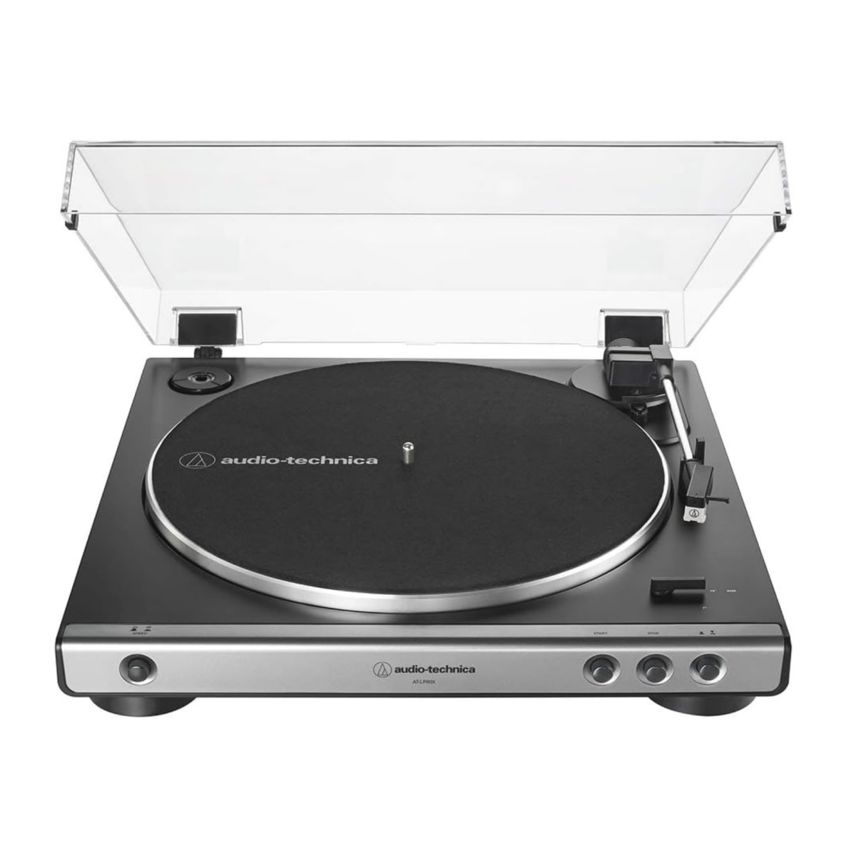 A silver Audio-Technica AT-LP60X turntable