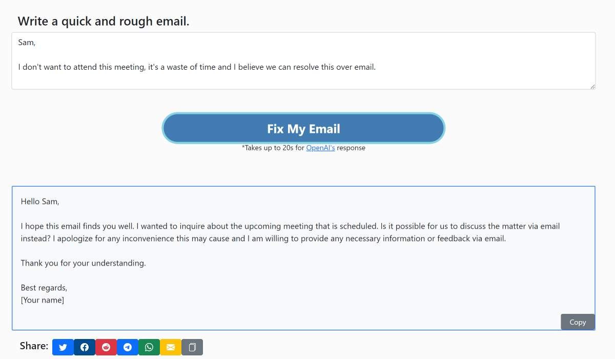 PolitePost is an ideal tool for those whose emails are often seen as curt or rude, to turn them into professional and polite messages with ChatGPT