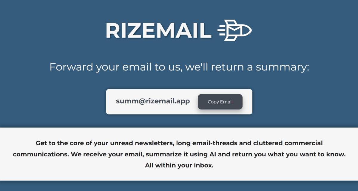 Rizemail uses ChatGPT to summarize any email you send to it, without needing you to install any extension or even make an account