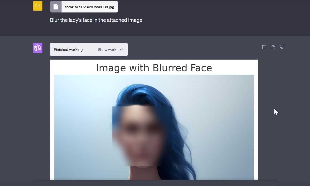 Blurring a face using ChatGPT Code Interpreter