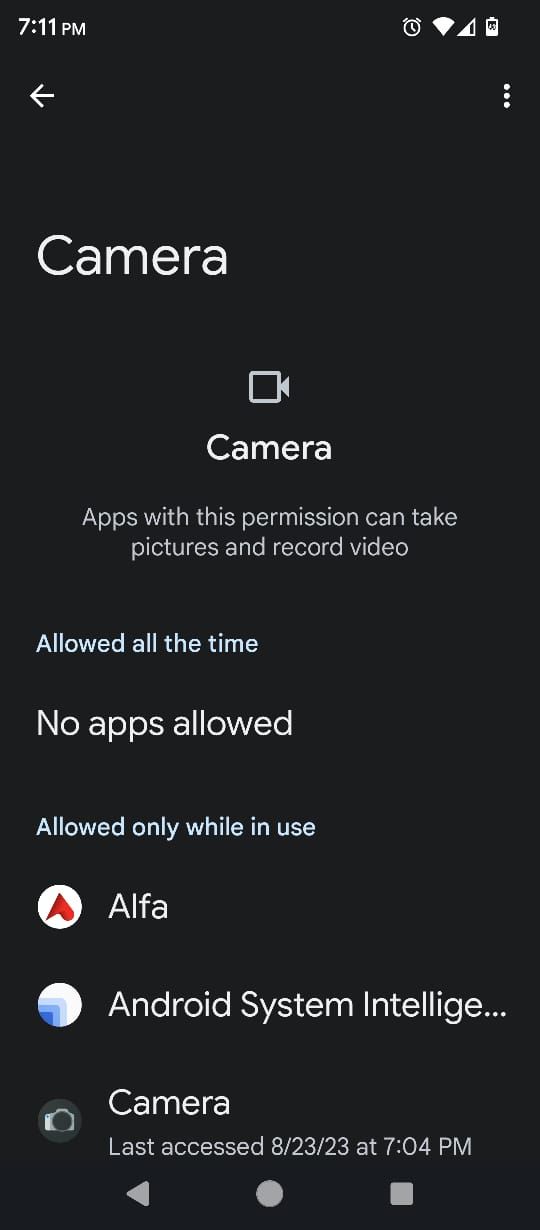 Camera permissions in Android Permission manager