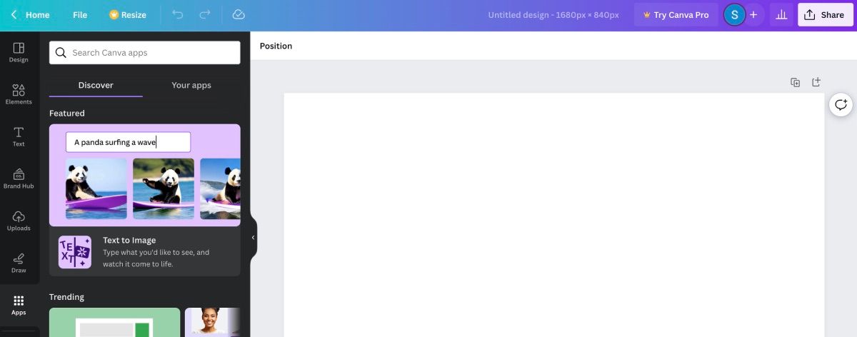صفحه ویرایشگر Canva با برنامه‌های باز