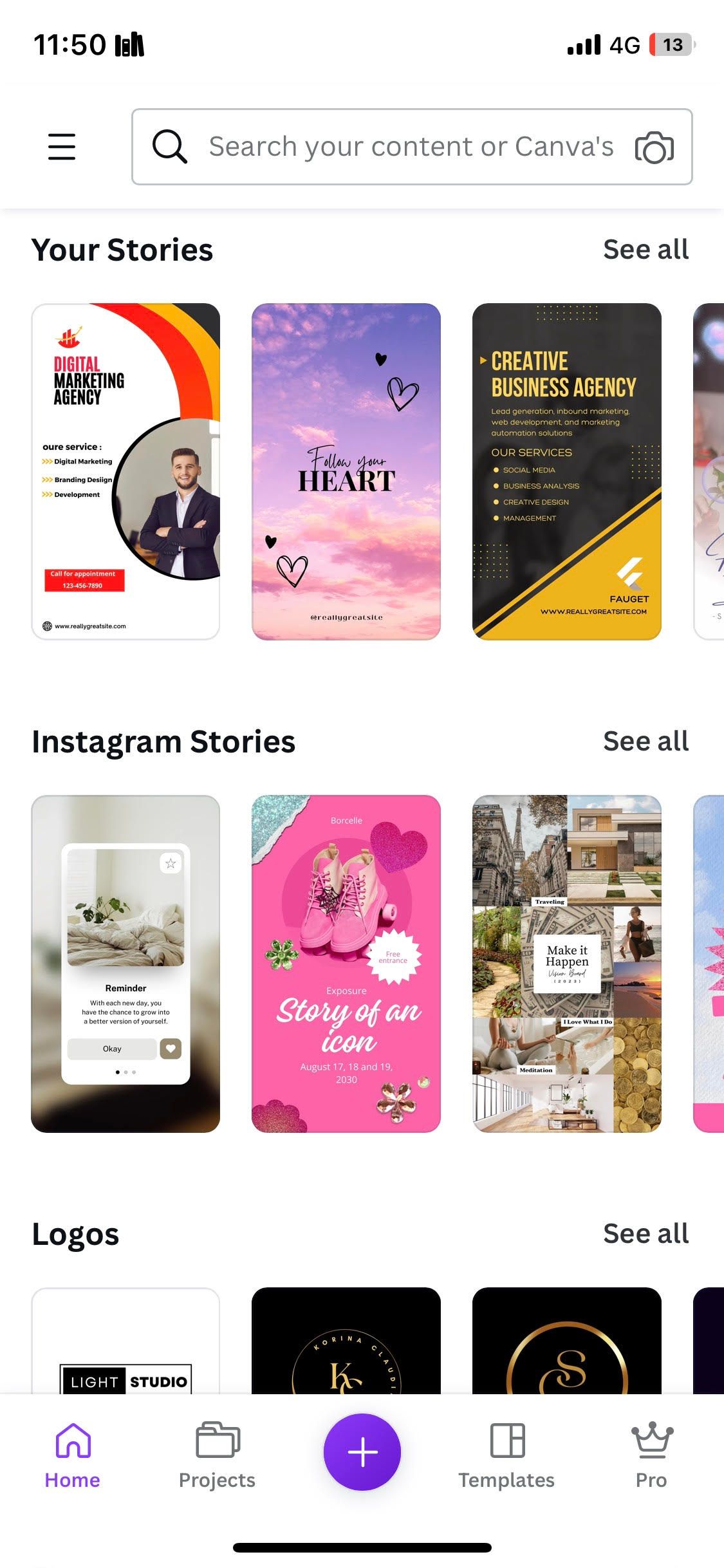 صفحه اصلی Canva