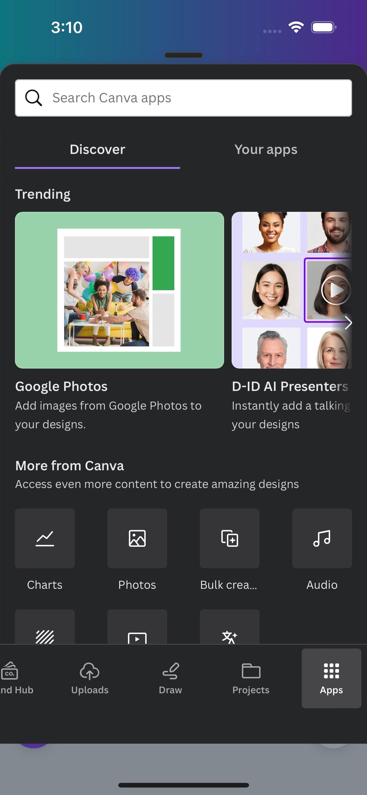 صفحه ویرایشگر برنامه موبایل Canva