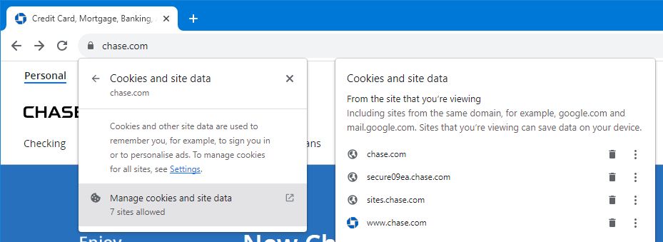 chase website manage cookies