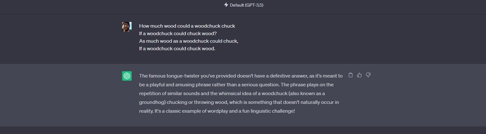 chatgpt wood chuck chuck prompt response