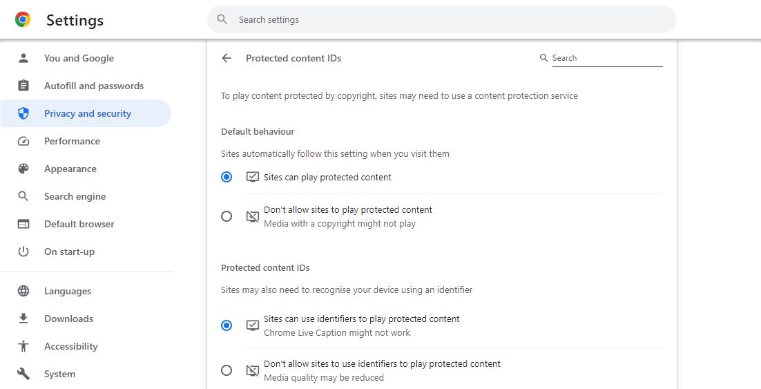 chrome protected content IDs