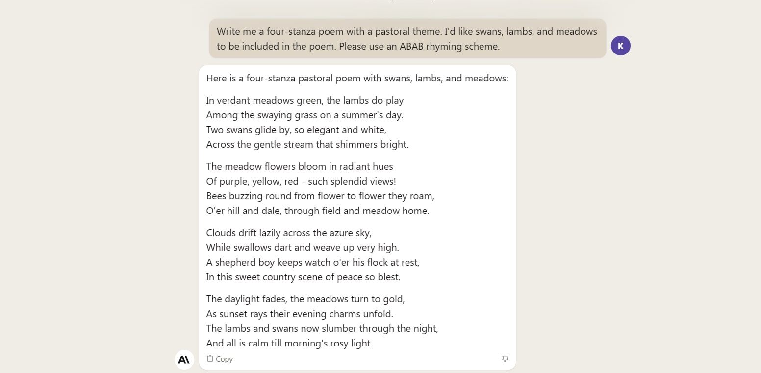 claude poem prompt chat screenshot