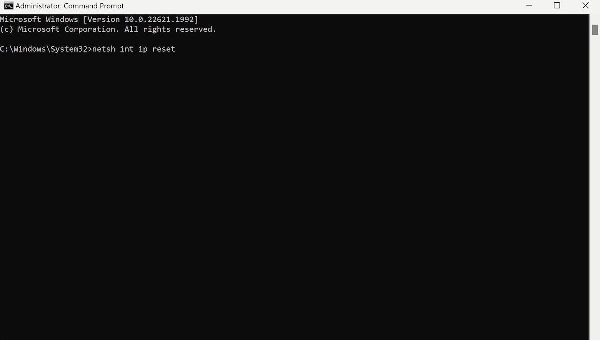 netsh int ip reset command in the cmd