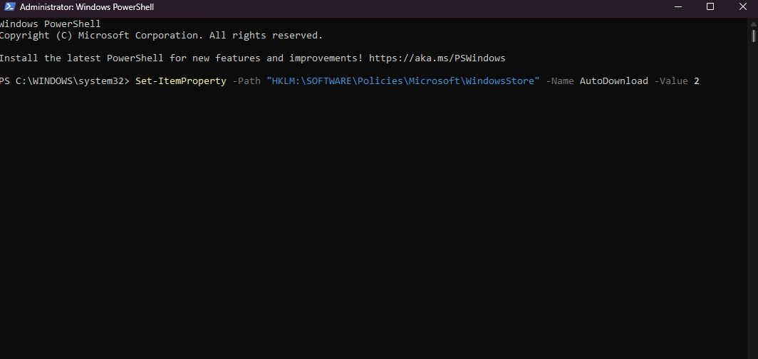 Command to Disable auto app updates in PowerShell